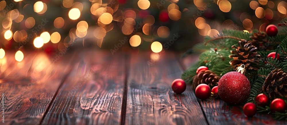 Poster background for christmas and new year with selective focus decorated for the holidays featuring copy
