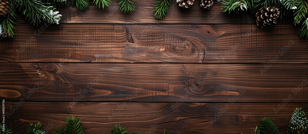 Aufkleber top view of a christmas themed wooden background with ample copy space image