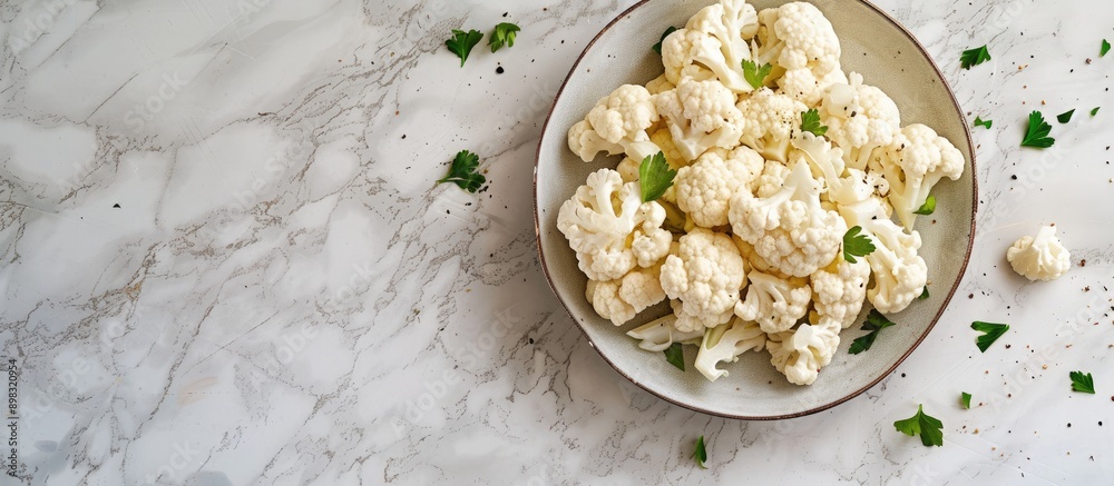 Poster close up of cauliflower on a plate with designated copy space image