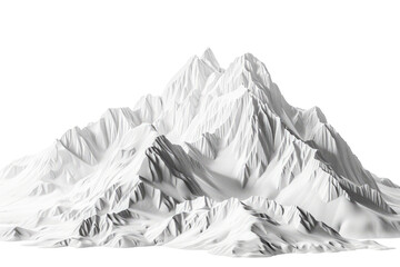 Illustration of snow-capped mountain peaks isolated on white background. Contrast rugged mountains. Hiking and outdoors traveling concept