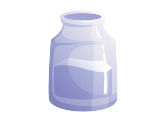 Vector isolated cartoon illustration of transparent glass blue open jar without lid.