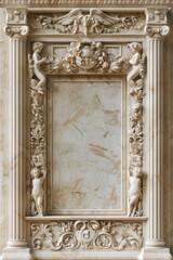 Obraz premium Marble Statue Niche. A frame of elegant, classical marble with sculpted cherubs and floral motifs, with blank center