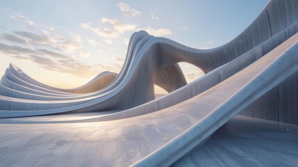 Futuristic architecture of large and curved structures