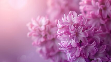 Fototapeta premium A tight shot of a mass of pink blooms against a softly blurred backdrop, bathed in gentle light from behind