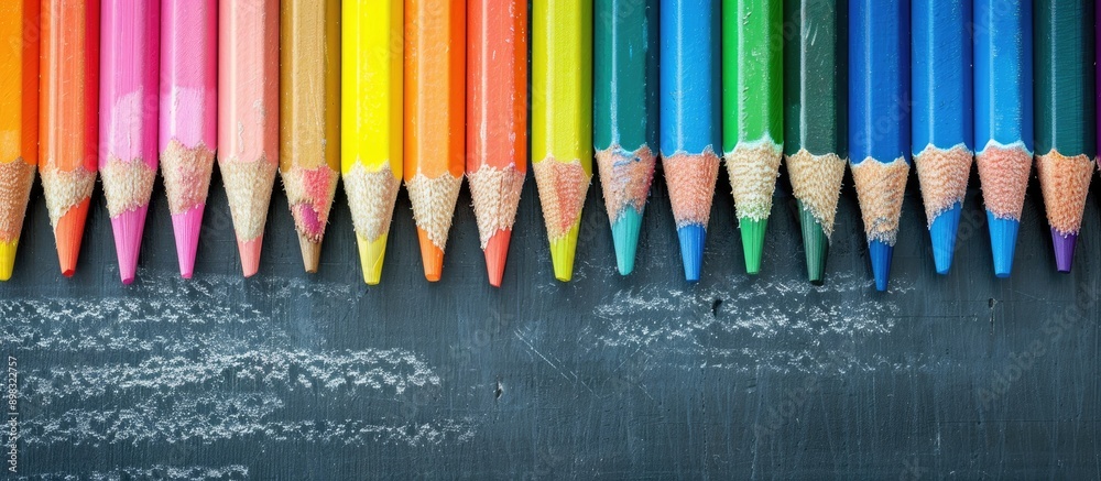 Poster colorful back to school themed colored pencils with chalk style text ideal for a copy space image