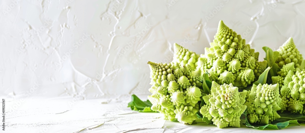 Poster close up of romanesco broccoli cabbage also known as roman cauliflower isolated on a white backgroun