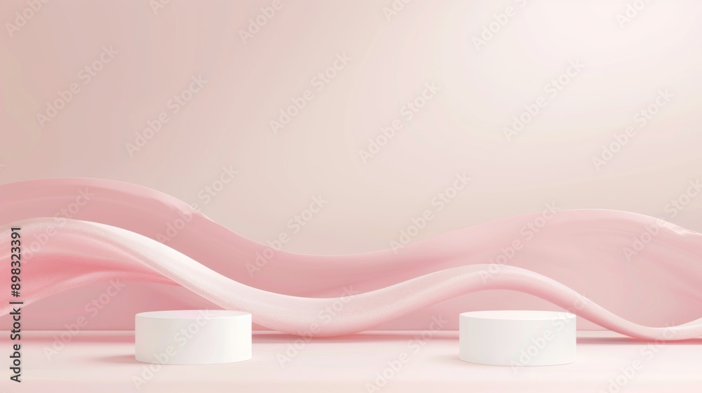 Poster the pink wave is made of foam and the two white pillars are in the middle of it