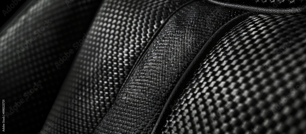 Poster detailed close up of the black car seat trim showcasing a mix of soft and rough carbon fabric textur