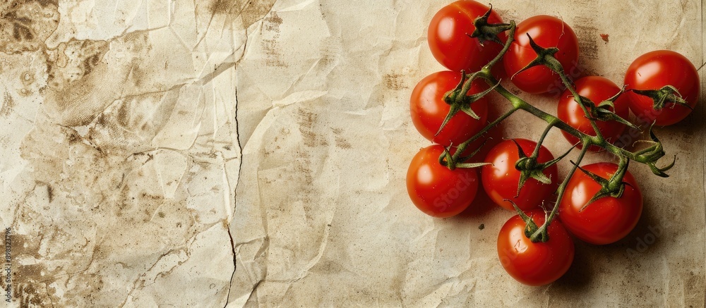 Aufkleber Close up image of fresh cherry tomatoes on a vintage paper background with ample copy space image