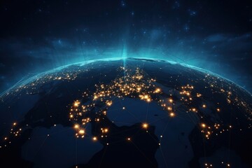 Digital global network technology astronomy universe.