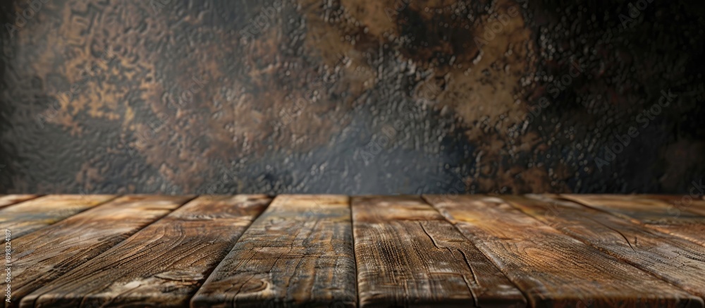 Aufkleber close up of a table made of wooden planks with a textured background and space for inserting an imag