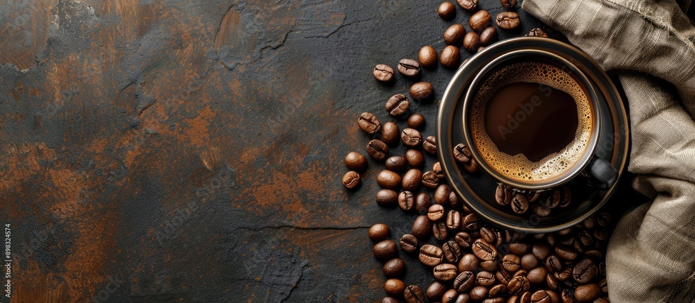 Aufkleber coffee cup and coffee beans on table with copy space image