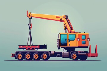 Crane Truck Lifting Heavy CNC Machine: Hydraulic Arm in Action