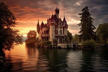 Fototapeta premium Beautiful Castle At The Lake castle lake architecture. .