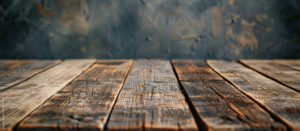 Leinwandbilder Close up of a table made of wooden planks with a textured background and space for inserting an image. Creative banner. Copyspace image