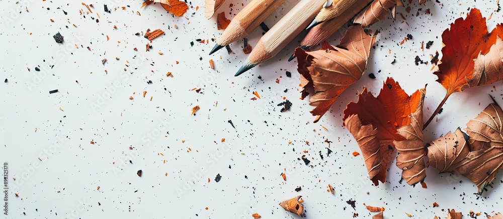 Poster back to school vibes with pencil shavings on white paper perfect for a copy space image