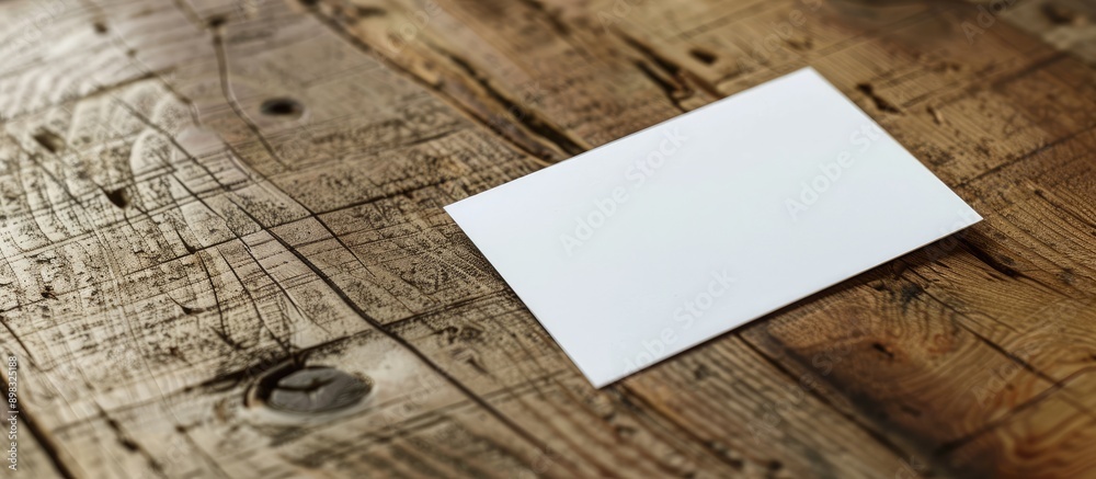 Fototapete business card placed on a wooden table with a blank a4 portrait oriented copy space image