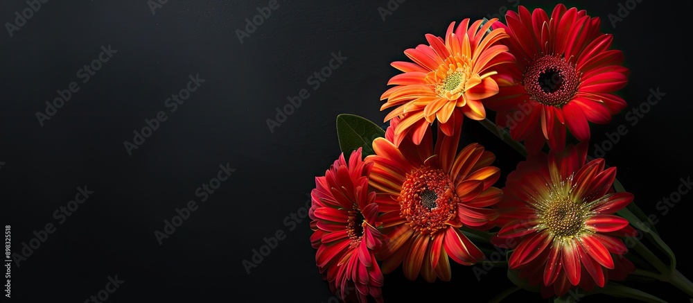 Aufkleber dark background highlights vibrant fresh flowers leaving ample space for text in the copy space imag