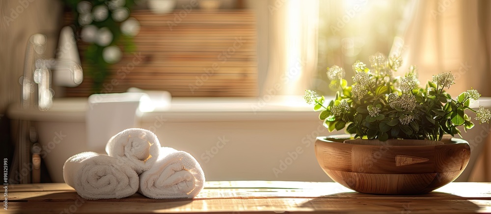 Poster blurry bathroom in the background of a table with copy space image