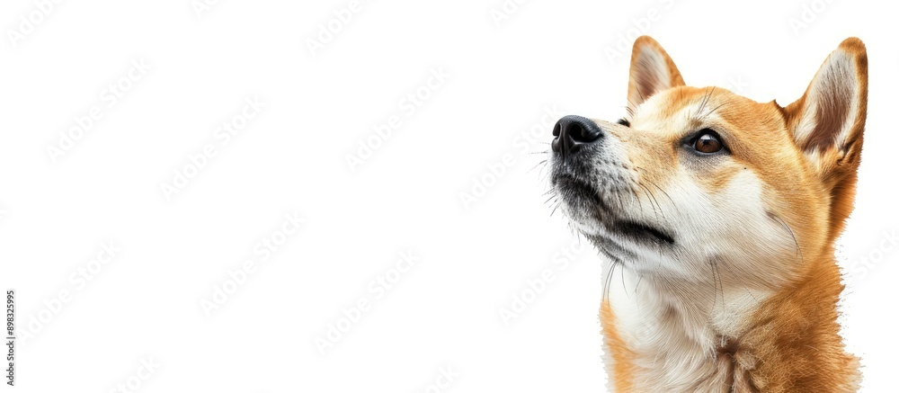 Poster Capture a solo red Shiba Inu portrait against a white backdrop ideal for illustrations or as a background with room for text or design elements. Creative banner. Copyspace image