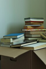 Books in a box, book, school, September 1, academic year, copy space, background
