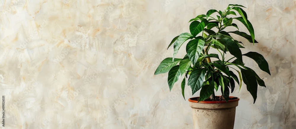 Aufkleber Close up of a potted pepper tree against a light backdrop with a clear copy space image