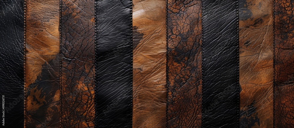 Poster background featuring authentic brown and black leather textures with various striped patterns an abs