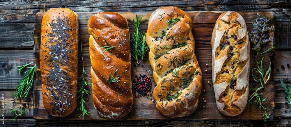 Poster Delicious bread suitable for a balanced diet Healthy and presented from above allowing for additional elements in the image