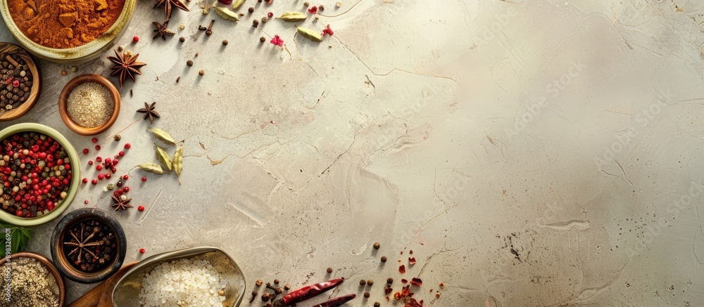Aufkleber Copy space image displaying Eastern cuisine spices arranged in a flat lay concept for cooking