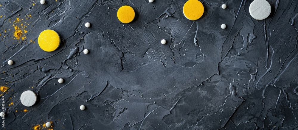 Aufkleber dark gray textured backdrop with yellow and white polka dot boxes providing copy space image
