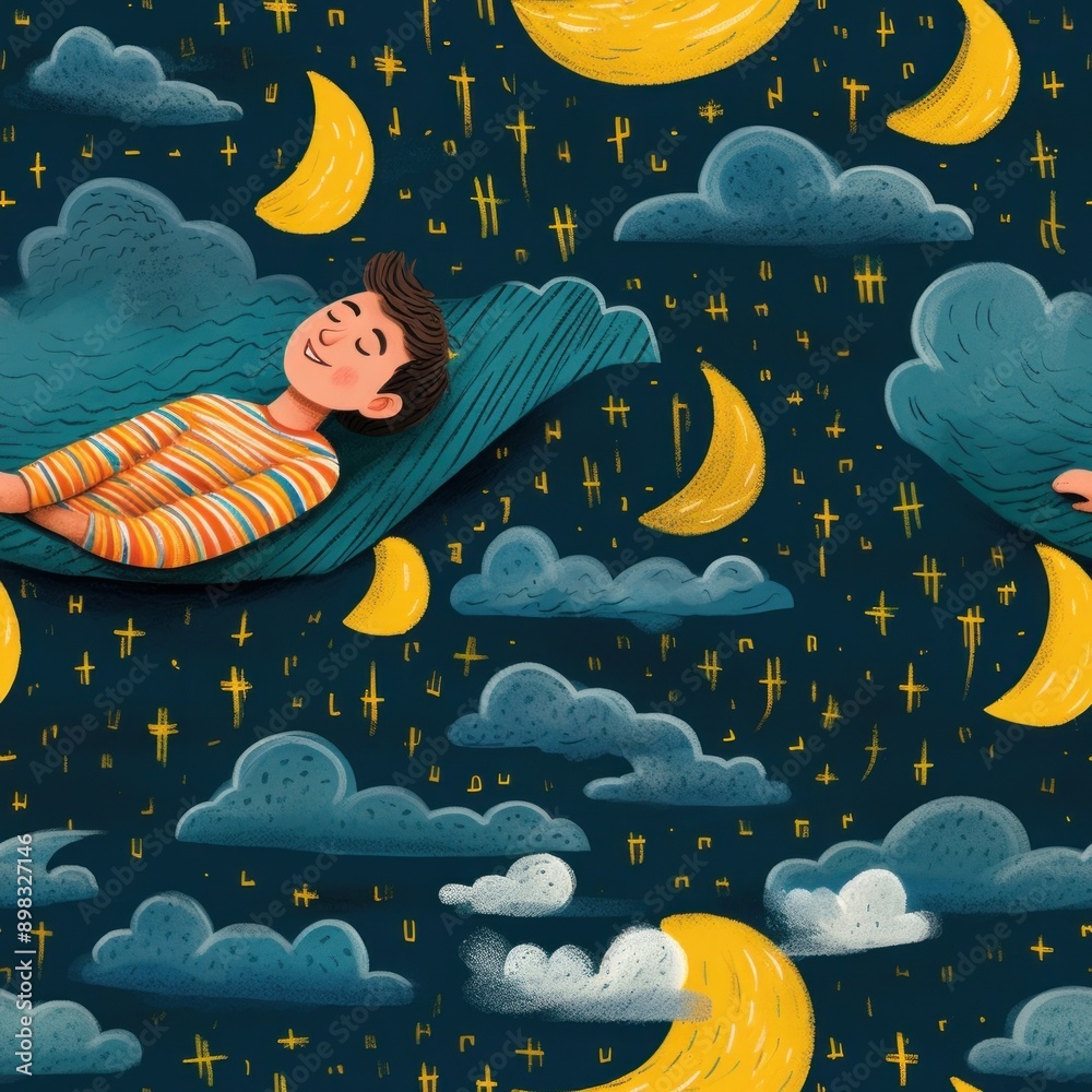 Poster sleeping of moon pattern cartoon tranquility backgrounds.