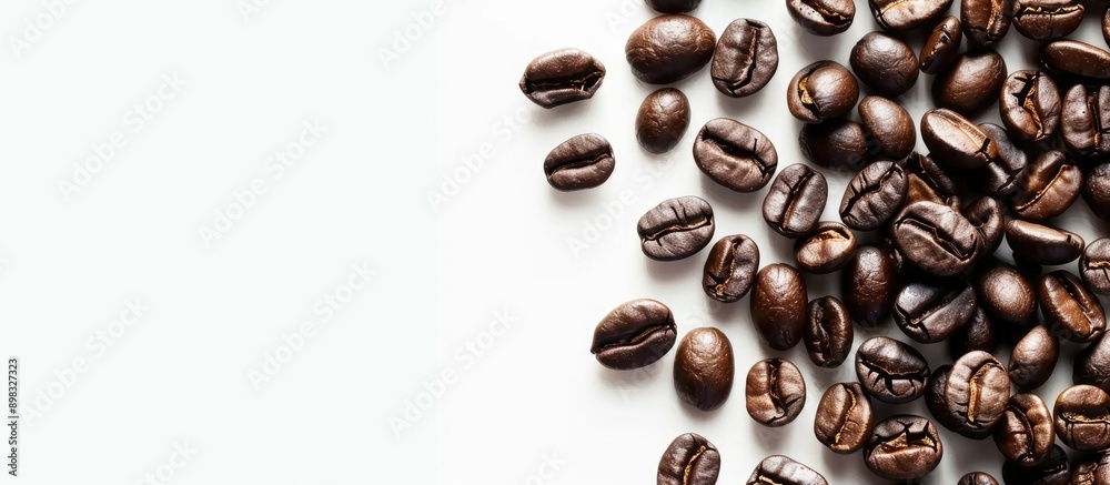 Aufkleber Coffee grains seen in a copy space image on a white surface