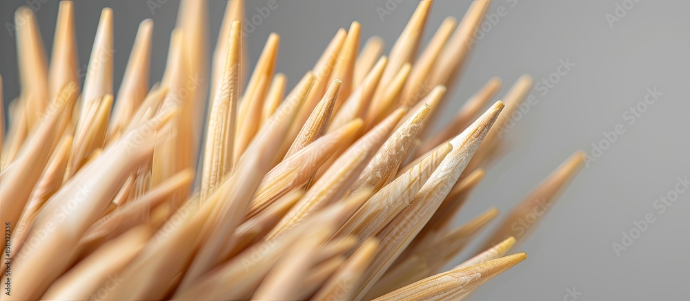 Aufkleber Close up macro shot of sharp toothpicks arranged uniquely against a grey backdrop with ample copy space image