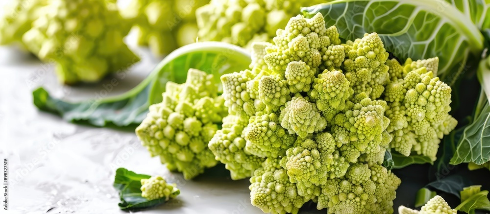 Poster Close up of Romanesco broccoli cabbage also known as Roman Cauliflower isolated on a white background with copy space image