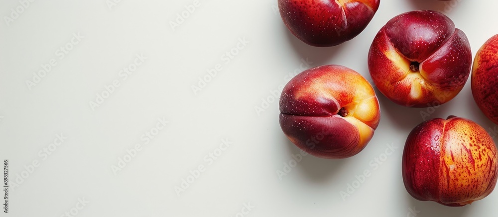 Poster Close up photograph of nectarines with copy space image on a white background