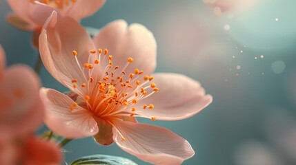 Fototapeta premium A pink flower in focus against a vase, with water droplets at its base and a softly blurred background