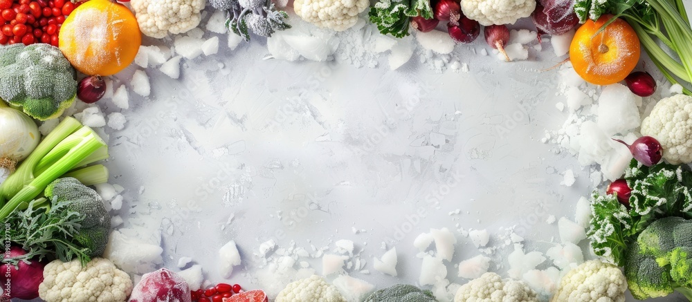Poster A border of frozen vegetables creates a blank copy space image