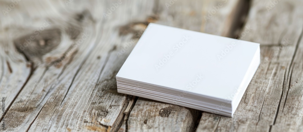 Aufkleber close up shot of a white business card on a wooden surface with ample copy space suitable for variou