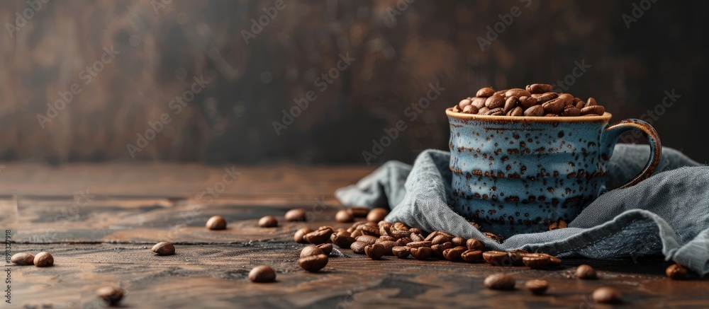 Poster Coffee cup with beans in background creating a captivating copy space image
