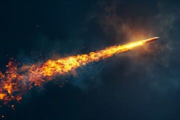A rocket with a trail of fire