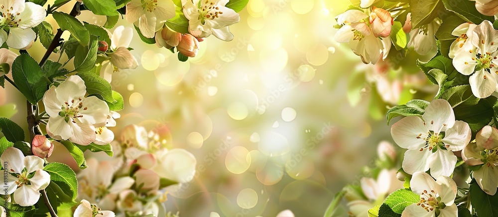 Aufkleber beautiful apple tree branches adorned with white flowers and green leaves in full bloom creating a s