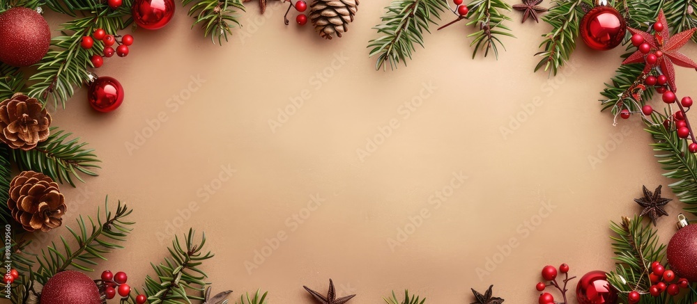 Poster christmas border on beige paper creating a beautiful copy space image