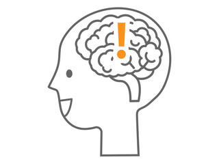 アイデアをひらめいた人の活性化している頭部・脳のアイコン風イラスト