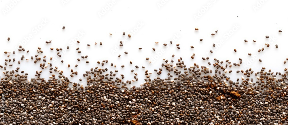 Aufkleber close up top view of chia seeds isolated on a white background with copy space image
