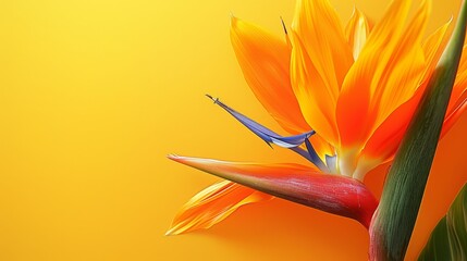  A tight shot of an orange-yellow bloom against a sunlit yellow backdrop Its green stem supports a solitary flower at image center