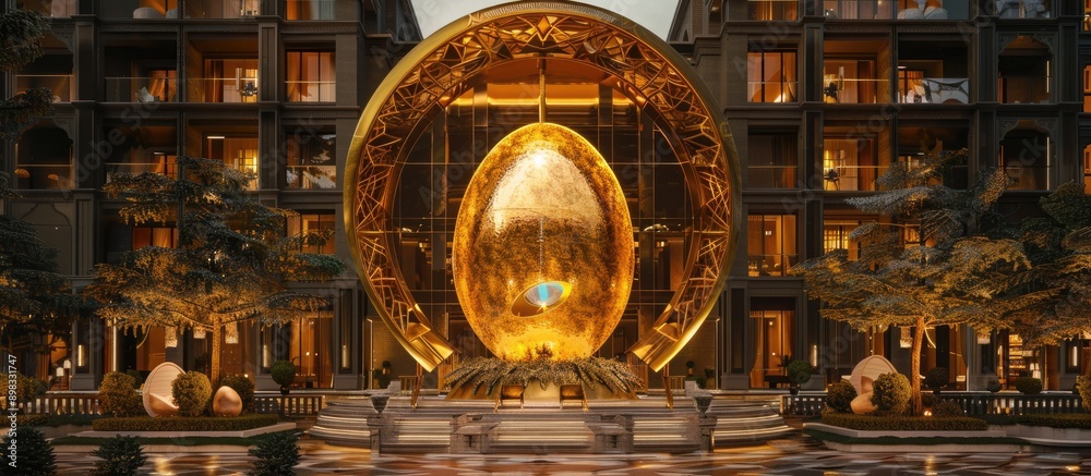 Poster architecture of the golden egg hotel building with copy space image