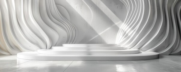 Naklejka premium Abstract white wavy background with platform.