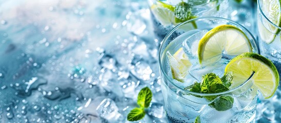 Delicious and refreshing water served chilled with a clean copy space image