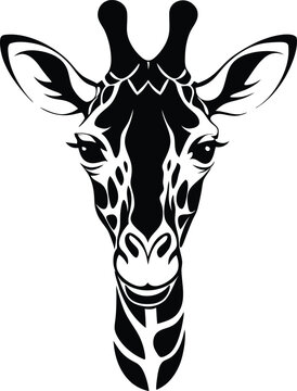 Black and white silhouette of a giraffe head
