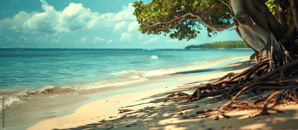 Leinwandbilder beach scene with tree roots on the sand creating a scenic copy space image